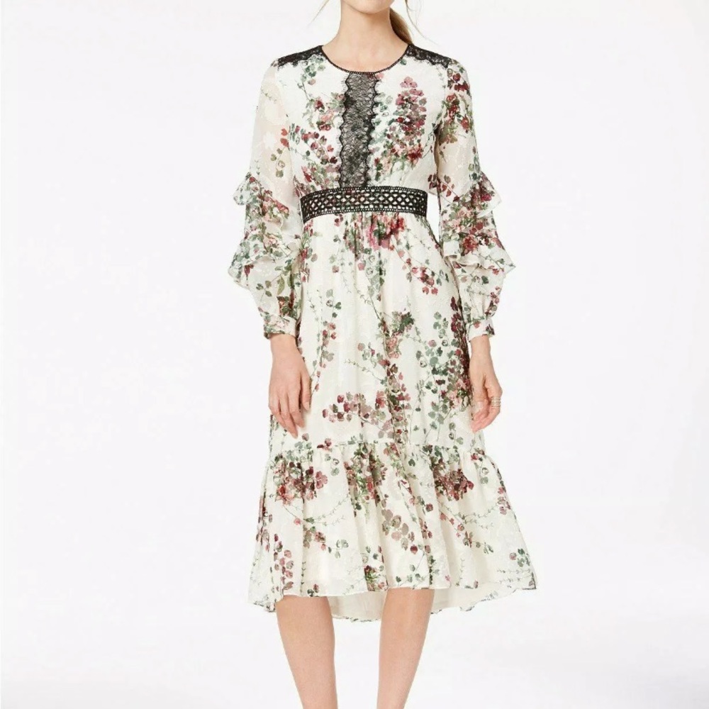 Taylor long sleeve white garden dress midi NWOT